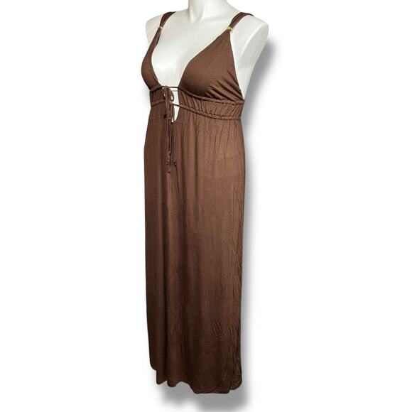 Tropical Escapes Womens Maxi Dress Swimsuit Coverup Grecian Style Brown Large - Picture 6 of 11